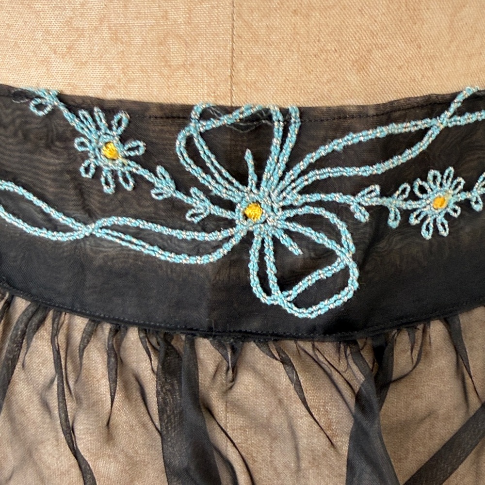 Vintage Sheer Black Embroidered Floral Apron - Picture 3 of 12